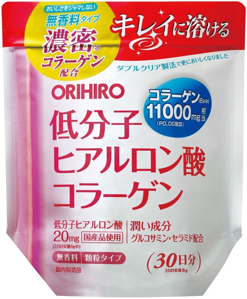セット販売　オリヒロ 低分子ヒアルロン酸コラーゲン 袋タイプ (180g)×3個セット 無香料 顆粒タイプ