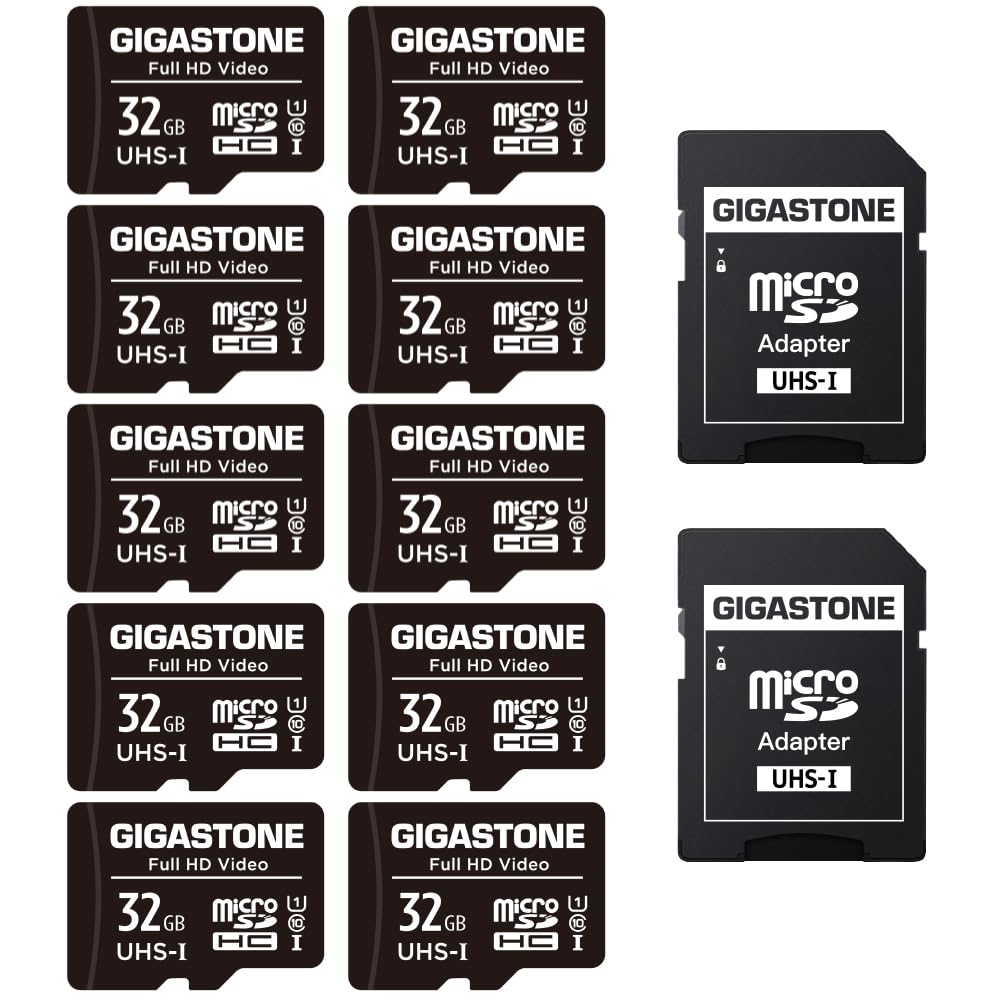 GIGASTONE マイクロSDカード 32GB 10個セット SDアダプタ付き ミニ収納ケース付き SDHC U1 C10 90MB/S Class 10 UHS-I フルHD 動画