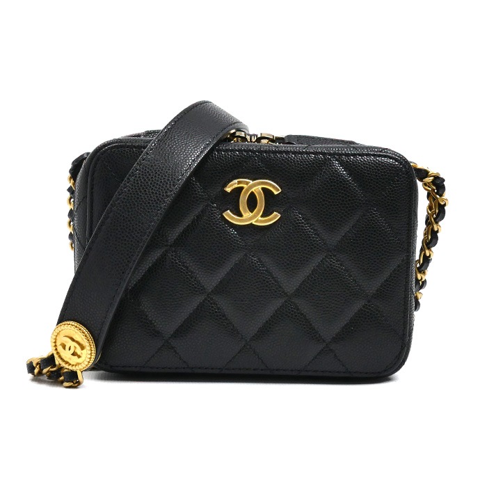 CHANEL シャネル ミニカメラバッグ チェーンショルダー ショルダーバッグ ブラック AP2858 キャビアスキン レディース 中古 美品