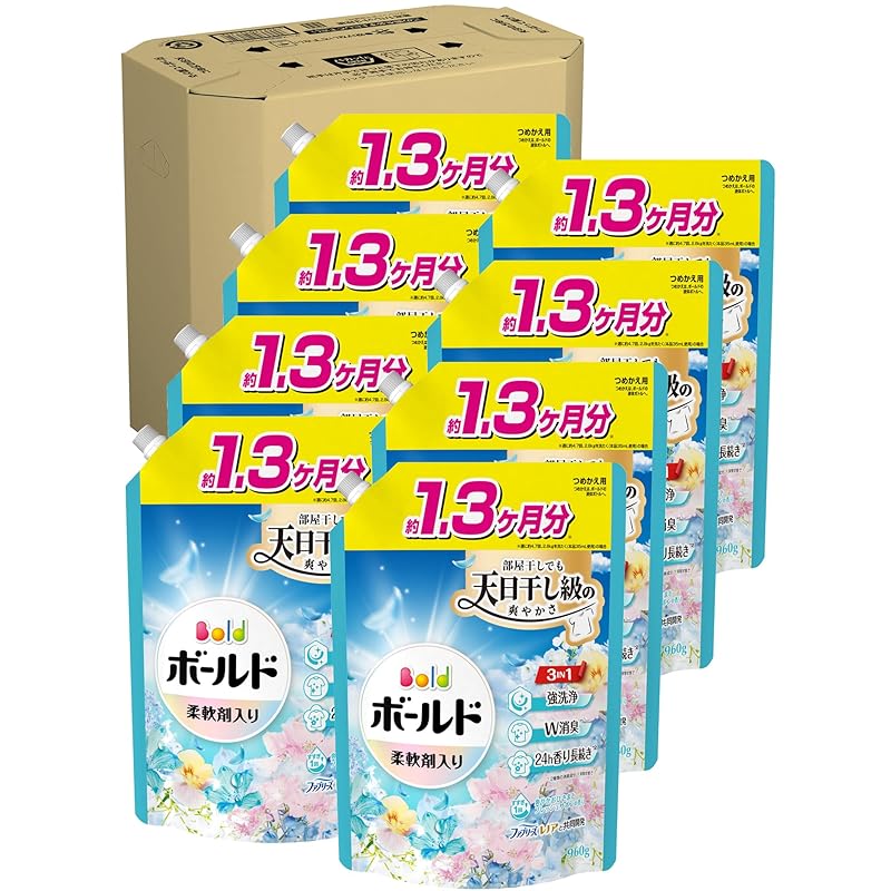 ボールド 柔軟剤入り 洗濯洗剤 液体 爽やかおひさまとフレッシュサボンの香り 詰め替え 690g×8袋 [ケース品]