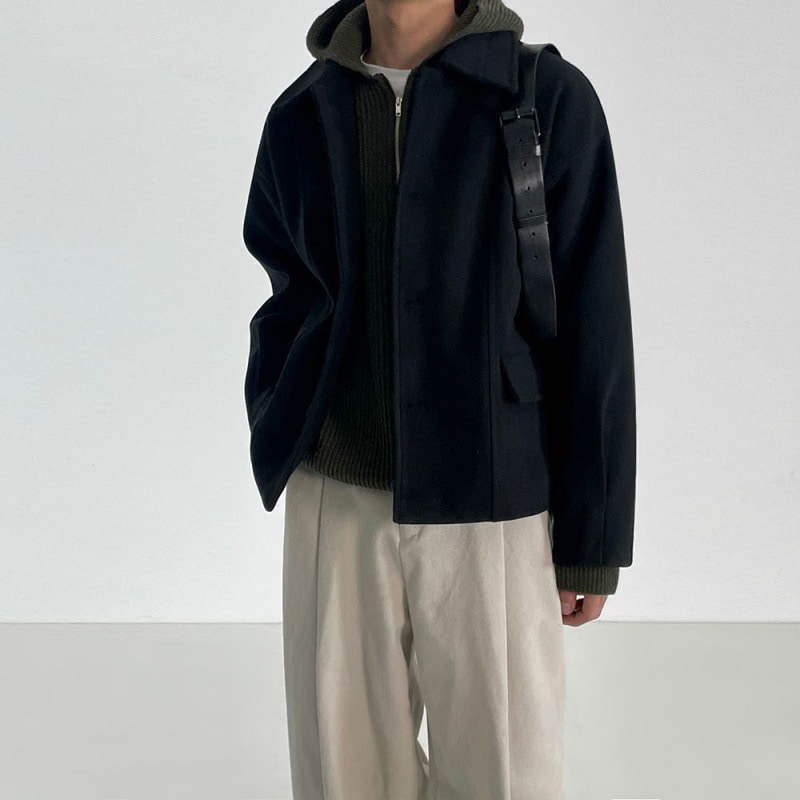 ラペルツイードジャケットメンズの秋と冬の短いセクションは緩いカジュアルなレトロなトップスの韓国語バージョンのジャケットを厚め