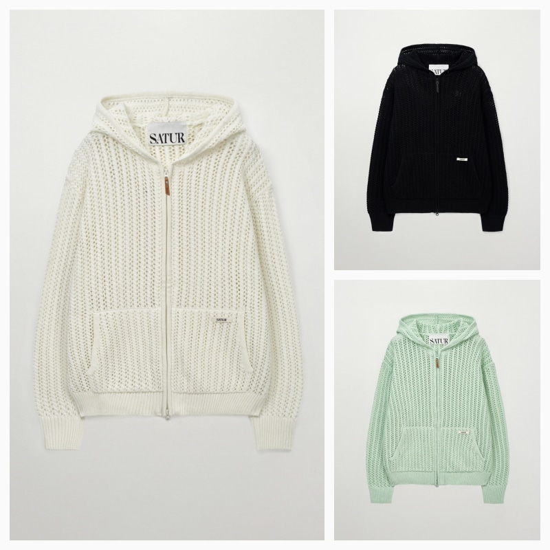 【SATUR】26SS CROCHET KNIT HOOD ZIP-UP : 3COLORS