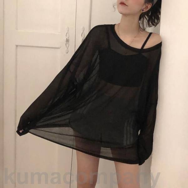 トップス Tシャツ カットソー エレガント シースルー シアー レディース きれいめ カジュアル おしゃれ 長袖 大人 可愛い フェミニン ゆったり 体型カバー 日焼け防止 シンプル 透け感 ホワイト