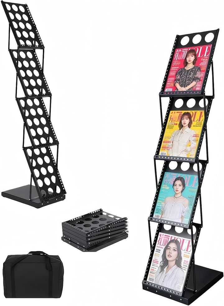 カタログスタンド A4対応 パンフレットスタンド 折りたたみ式 4段 チラシ立て マガジンラック 片面パンフレットラック 組み立て不要 書類整理 オフィス 店舗
