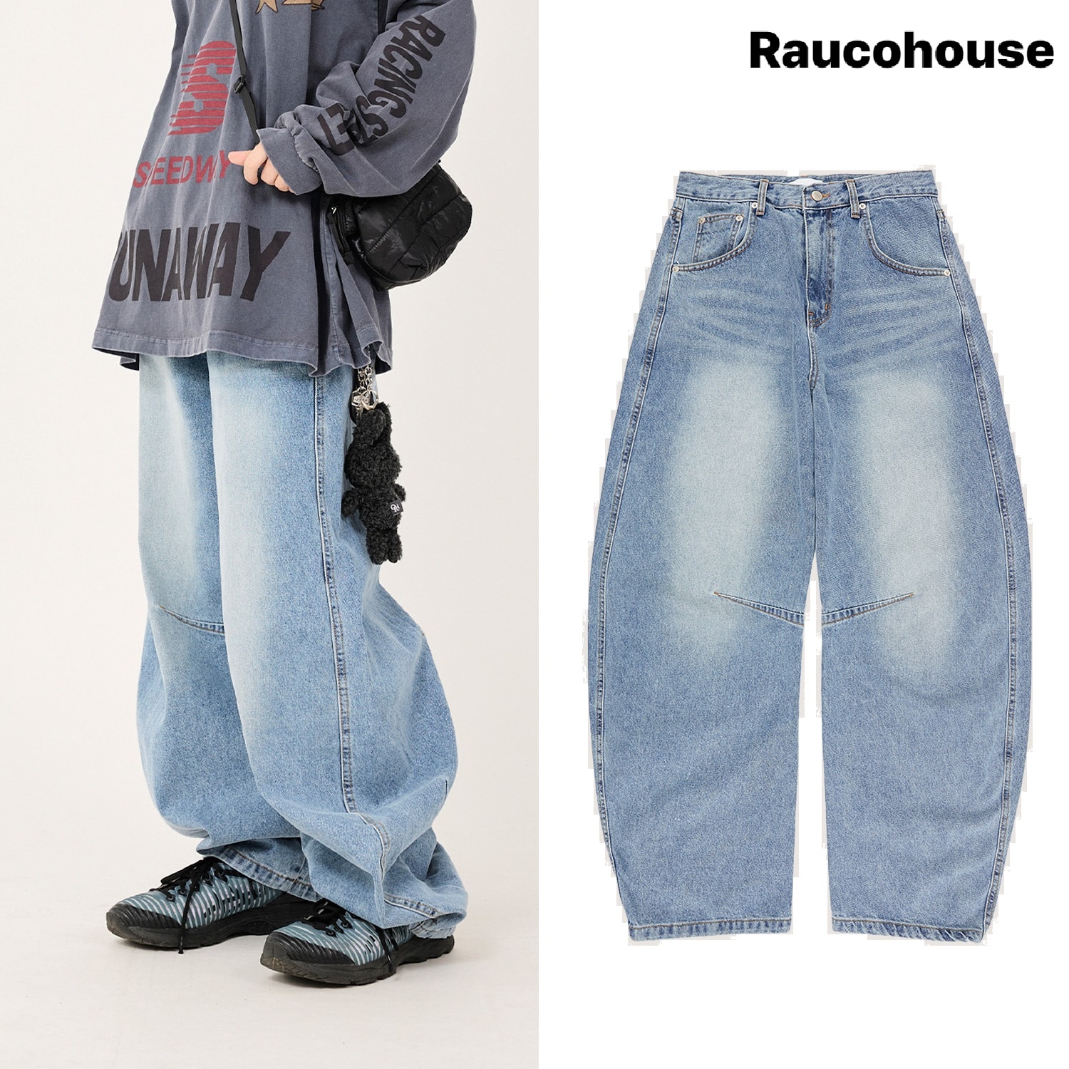 Curve Dart Balloon Wide Denim Pants 新商品 韓国人気 男女共用 肝節期 韓国ファッション ストリートファッション 女性服