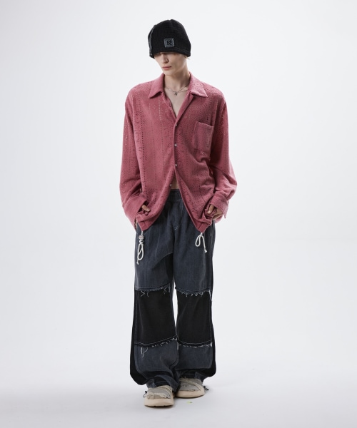 【RSSC】 FLUFF CROCHET KNIT SHIRT : PINK