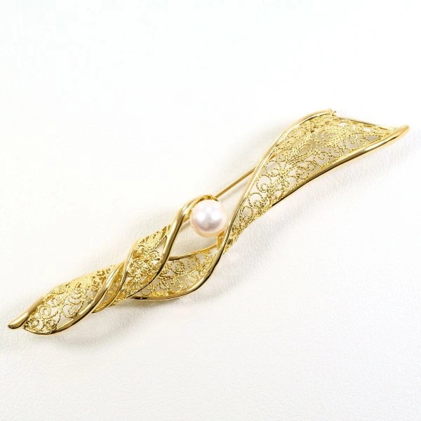 K18 18金 YG ブローチ アコヤ真珠 カード鑑別書 中古