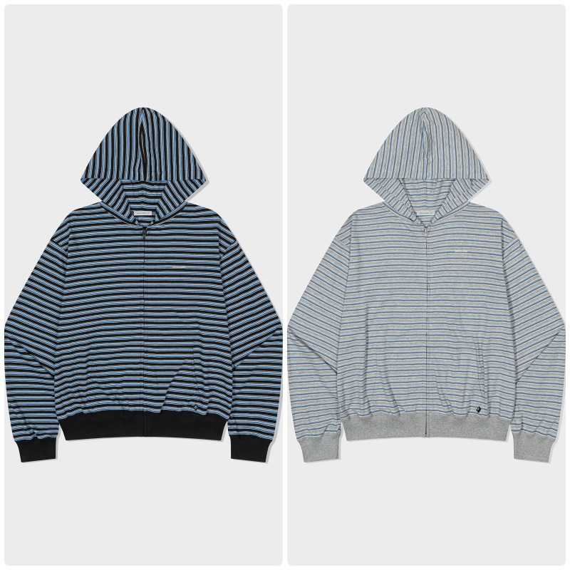 【LOW CLASSIC】 Lc STRIPED ZIP-UP HOODIE : 2COLORS