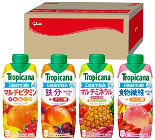江崎グリコショップ限定 キリン トロピカーナ エッセンシャルズ 330ml 21本 （オレンジ・マンゴー・パイナップル・ピーチ） 紙パック グリコボックス