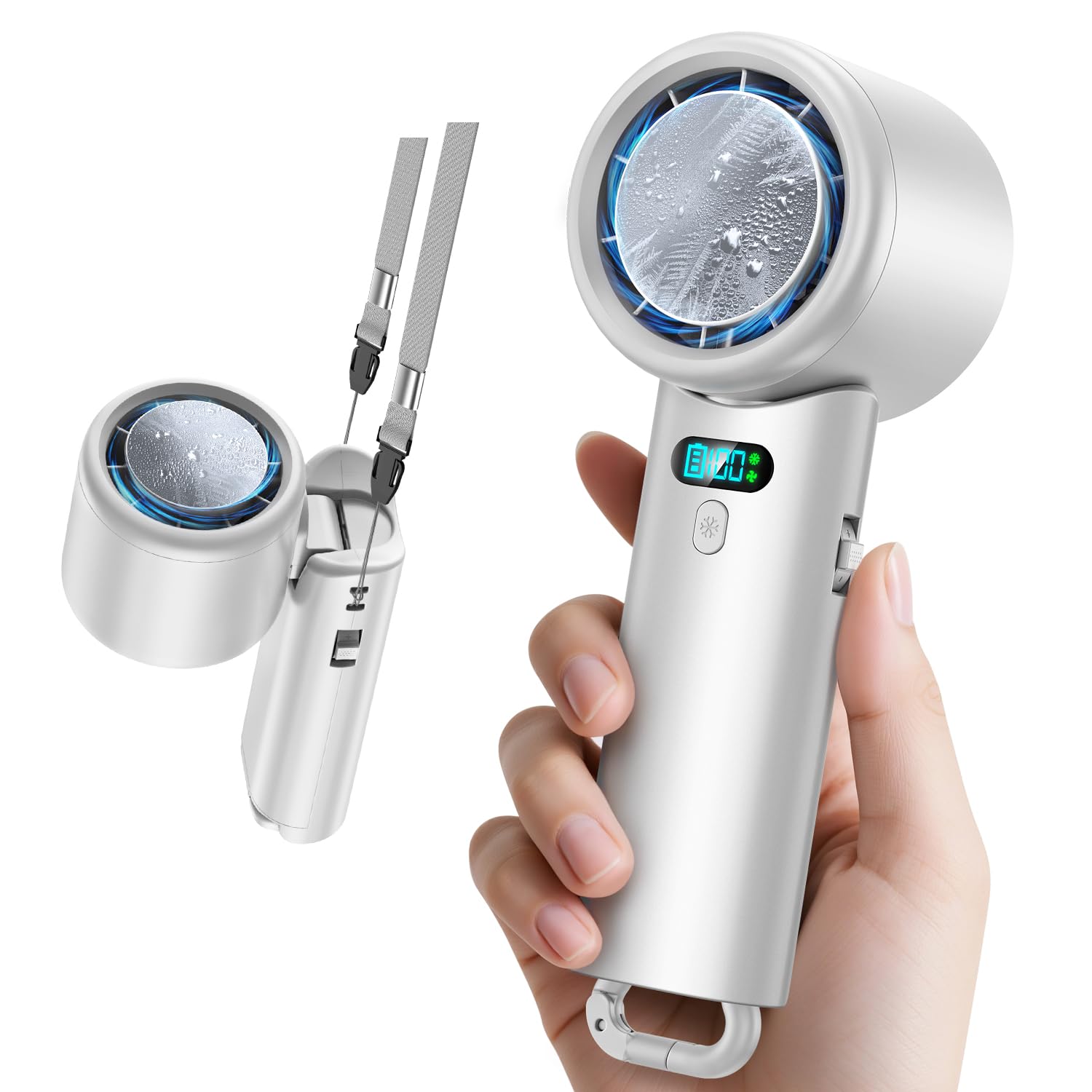 携帯扇風機 超高速暴風 【-25℃瞬間冷却・10000mAh大容量】 ハンディファン 冷却プレート付き 100段階風力調節 手持ち/首掛け/卓上/吊り下げ4way 7枚羽根 強力 USB充電式 手持ち