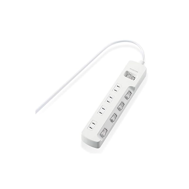 即納：エレコム 電源タップ 雷ガード 一括&個別スイッチ スイングプラグ ほこりシャッター付 4個口 5m ホワイト T-K8A-2450WH