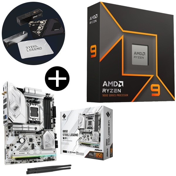 Ryzen 9 9950X W/O Cooler WOF CPU + ASRock B850 Steel Legend WiFi ATXマザーボード + ASRockオリジナルマウスパッド セット
