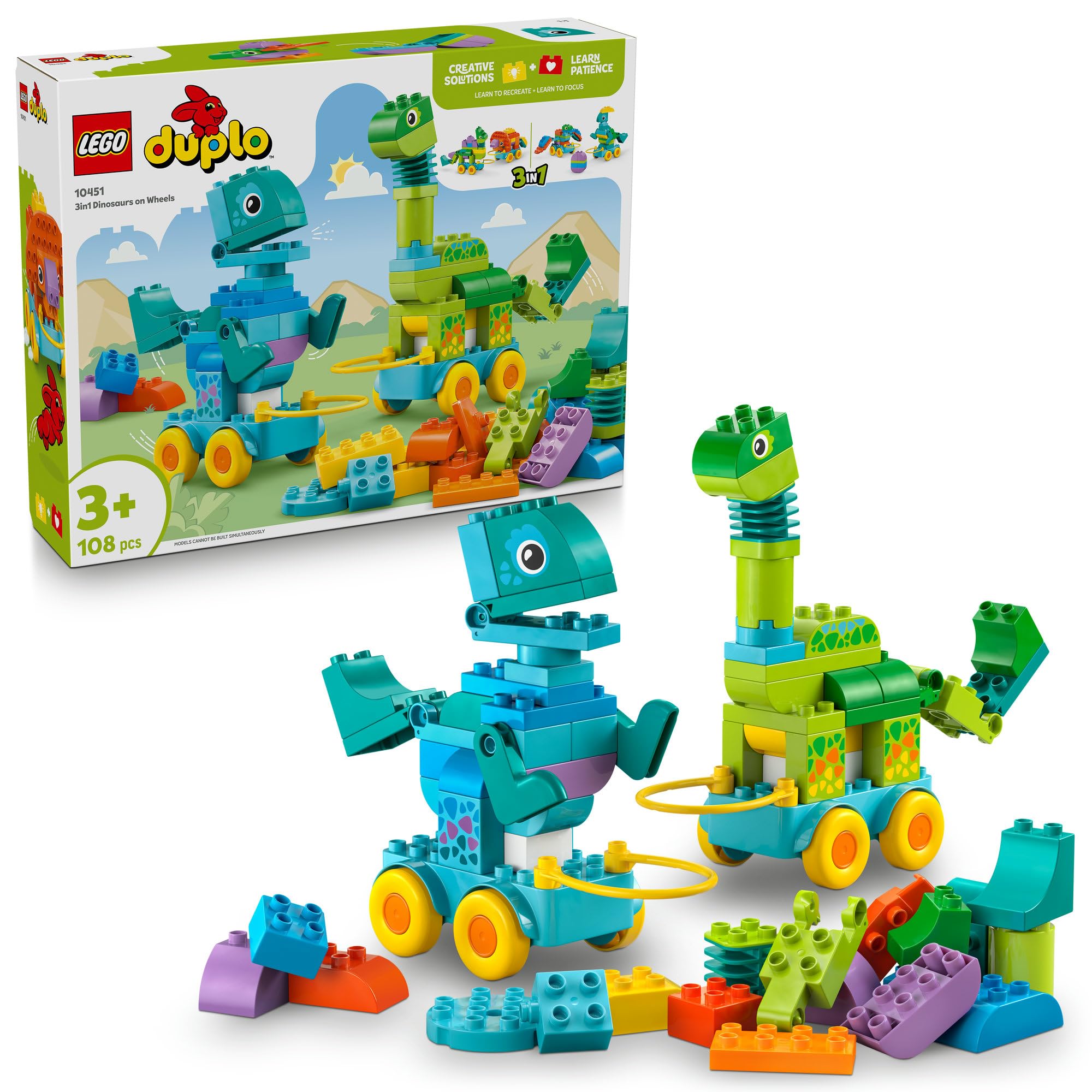 レゴ(LEGO) デュプロ デュプロのまち 3in1 きょうりゅうプルトイ おもちゃ 玩具 誕生日 プレゼント ブロック 知育 男の子 女の子 子供 1歳半 2歳 6歳 幼児 恐竜 乗り物 車 ミニカ