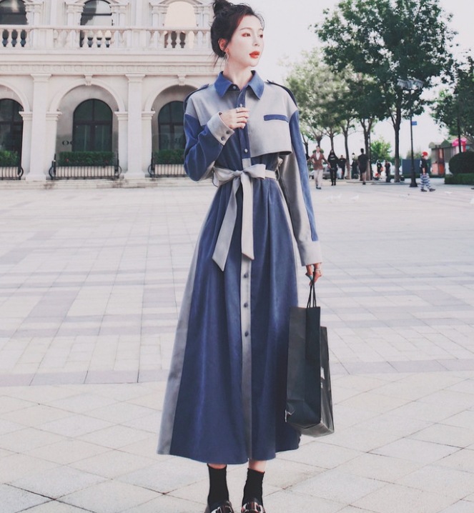 ワンピース デート モテアイテム フレアワンピース デニムワンピース ロング丈 長袖 切り替えデザイン 綿 デニム 可愛い きれいめ 上品 おしゃれ かっこいい 可愛い ラブリー キュート