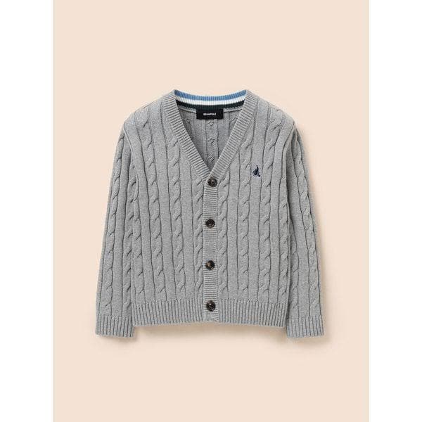 [エッセンシャル] クラシックケーブルVネックカーディガン グレー