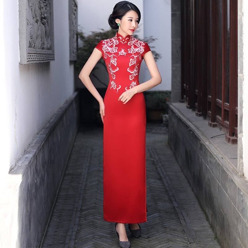 ワンピースドレスドレスエチケットチョンサムロング2025ステージショー改善パフォーマンススリムとスリムママチョンサム女性春