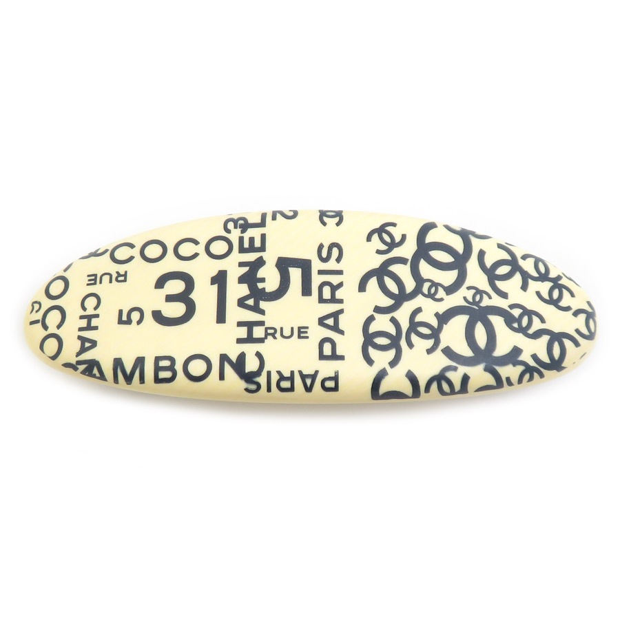 シャネル CHANEL バレッタ ココマーク ウッド/メタル ベージュ/ネイビー/シルバー レディース e61968i