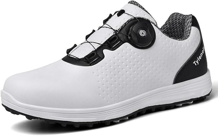 ゴルフシューズ メンズ ダイヤル式 ワイヤー スパイクレス しっかりとしたホールド感 ラウンド 軽量 通気 防水 滑りにくい (ブラック, 25.5 cm)