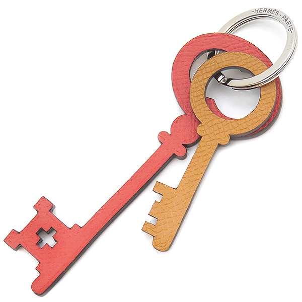 エルメス キーホルダー プティアッシュ カギ キーリング ヴォーエプソン グランアッシュ レッド×ベージュ×ブラック 赤 茶 黒 鍵 キーモチーフ チャーム petit H 【中古】