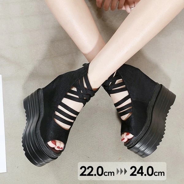 厚底サンダル 厚底 サンダル 黒 サマーブーツ オープントゥ ブーツサンダル 美脚 セクシー ウェッジソール ウエッジソール ブーティ ブーサン レースアップ インヒール レディース 靴 ブーツ di 7,683円