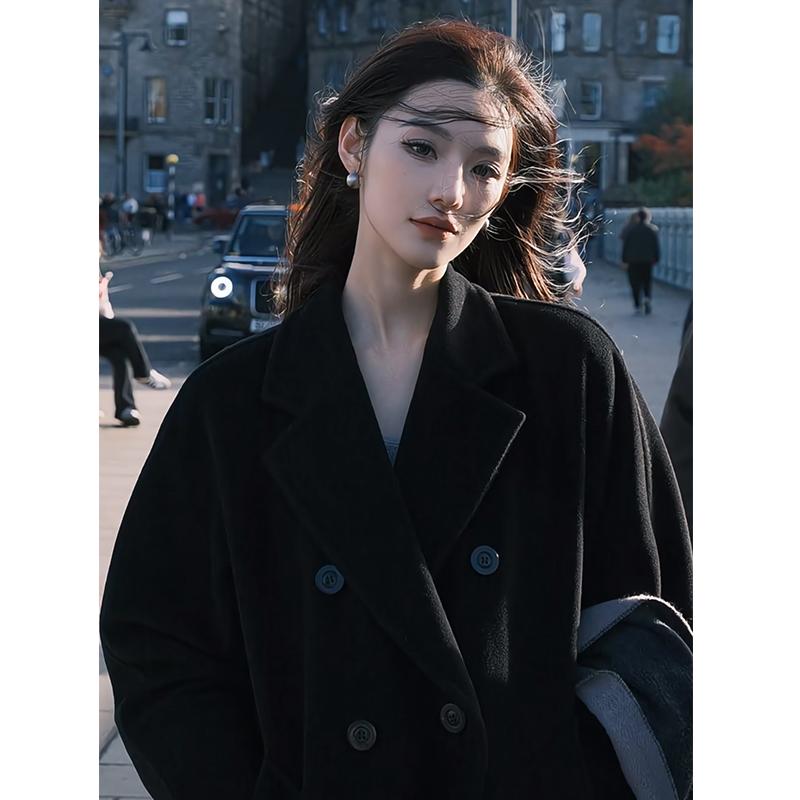 秋冬 コーデ レディース ファッション オシャレ 服 カワイイ シンプル 大人カワイイ 大きいサイズ 黒 ウール コート ハイエンド 韓国スタイル ミドル丈 4,919円