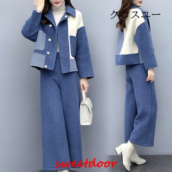 セットアップ レディース 秋冬 40代 30代 フォーマル 2点セット アウター 冬コート ガウチョパンツ パンツスーツ 大きいサイズ おしゃれ 上品 着痩せ 通勤 新品