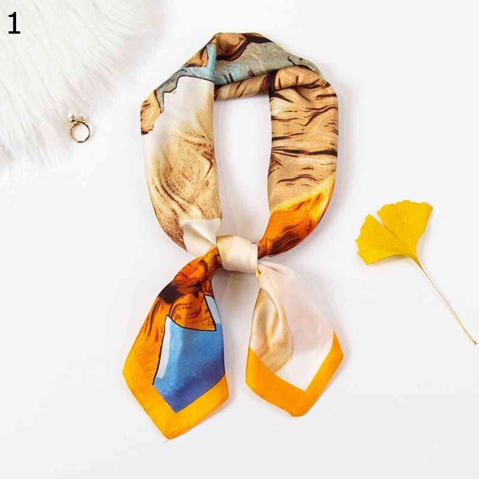 【20%OFFクーポン～】スクエア スカーフラップ ヘア タイ ヘッドバンド 春 秋 ダーク グリーン ヒョウ フローラル ショール スカーフ (Color Size : 70*70cm) 12