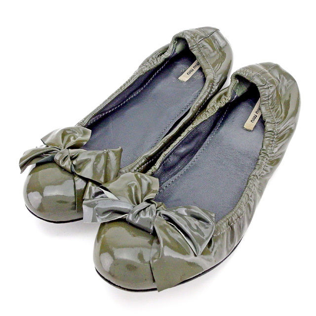 パンプス #36 リボンモチーフ カーキ 中古