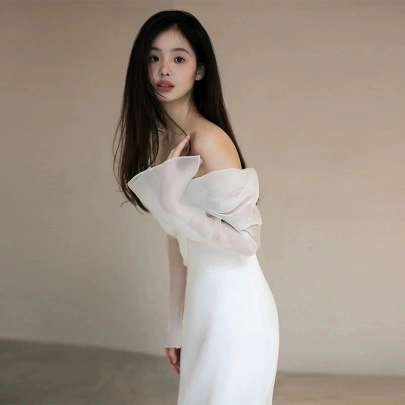 パーティードレス ドレス ワンショルダーのサテンの光のウェディングドレススーパー結婚式ワンピース ウェディングドレス 花嫁ロングドレス 成人式 演奏会 発表会 卒業式 ドレスワンピース