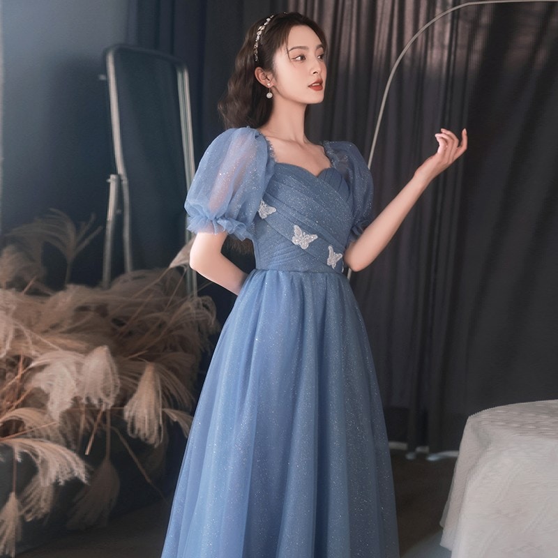女性のための見事なイブニングドレス2025新しいスタイルのスリングブルーライトラグジュアリープリンセスドレスアート試験司会卒業式ドレス春