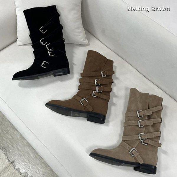 女性ベルテッドフォールディングブーツミドルブーツK19