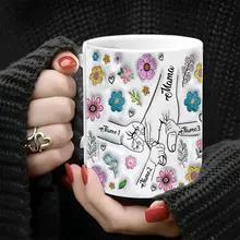 カスタマイズ名マグパーソナライズされた 3D 効果印刷花カップ手を繋いでコーヒーマグカップハンドグリップ付き母の日ギフト