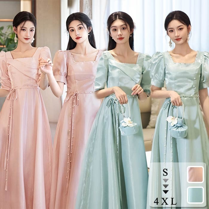 パーティードレス ロング 演奏会 ピンク グリーン 2タイプ ロングドレス 大人 ピアノ 発表会 袖あり ブライズメイド ドレス 20代 30代 上品 お呼ばれドレス ad038m3m3m5