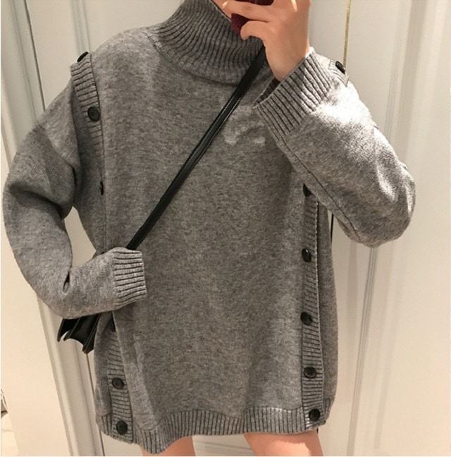 ハイネック ニット セーター プルオーバー チュニック レディース 大きいサイズ 長袖 ロング 体型カバー マタニティ 無地 ボリューム袖 大人 上品 かわいい おしゃれ かわいい トレンド