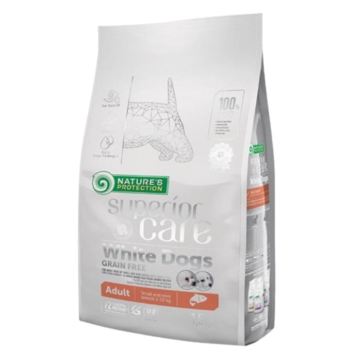 ネイチャーズプロテクション ホワイトドッグ サーモン アダルト 1.5kg小粒 ドッグフード 白毛種 ホワイトコート 子犬 無添加 涙やけ対策