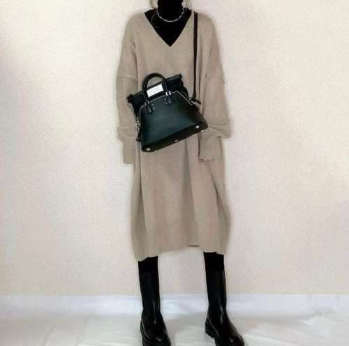 【再入荷予定】無地 長袖 Vネック プルオーバー カジュアルワンピース