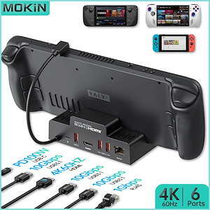 納期21日MOKiN 6-in-1 Steam Deck ドッキングステーション USBからHDMI3つのUSB-A 3.0RJ45PDでゲームセットアップを拡張ROG Allyに対応