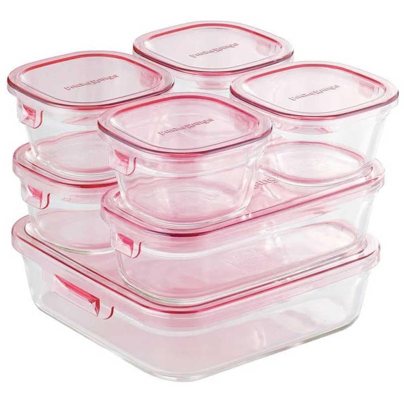 AGCテクノグラス　iwaki 耐熱ガラス 保存容器 7個セット パック＆レンジ システムセット ピンク　PSC-PRN-P7