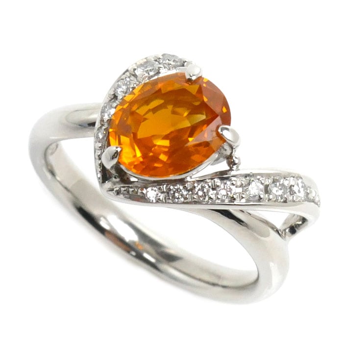 Pt900プラチナ オレンジサファイア リング・指輪 サファイア1.70ct ダイヤモンド0.14ct 12号 7.4g レディース 中古 美品