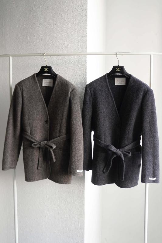 ノーカラーハンドメイドコート