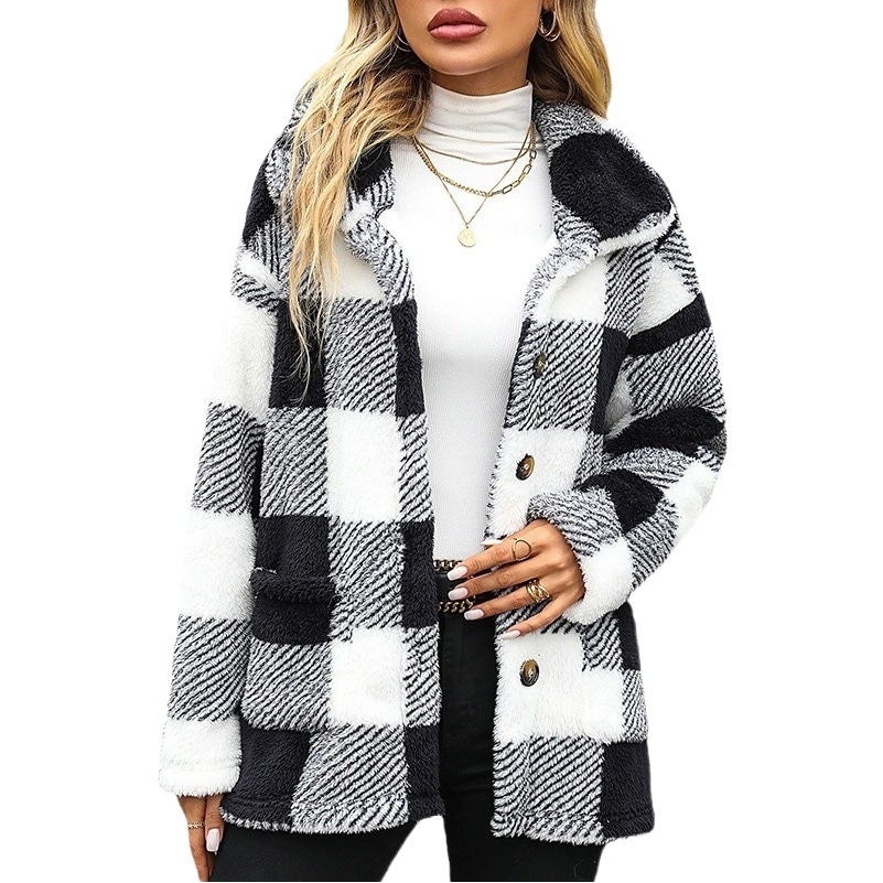 Flash velvet European and American fashion autumn and winter women s lapel long sleeve long plaid si