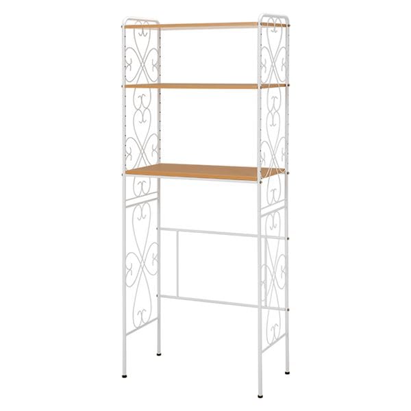 洗濯機ラック/ランドリー収納 ホワイト 幅75奥行38高さ182.5cm スチール 棚板 アジャスター付 組立式 脱衣所 洗面所