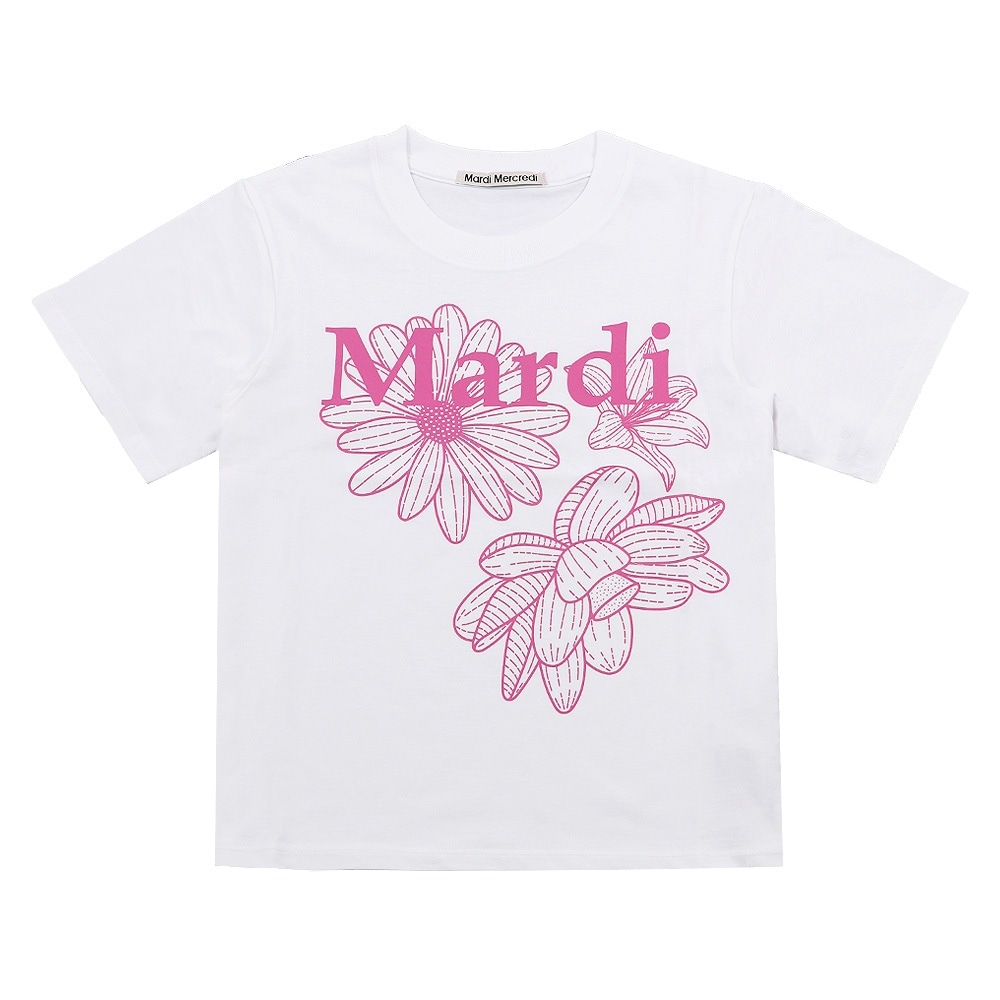 Tシャツ SLIM TSHIRT TRIPLE FLOWER WHITE PINK 半袖 レディース 韓国 ファッション アパレル