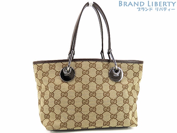 超美品グッチGGキャンバスミニトートバッグハンドバッグベージュダークブラウンキャンバス120844
