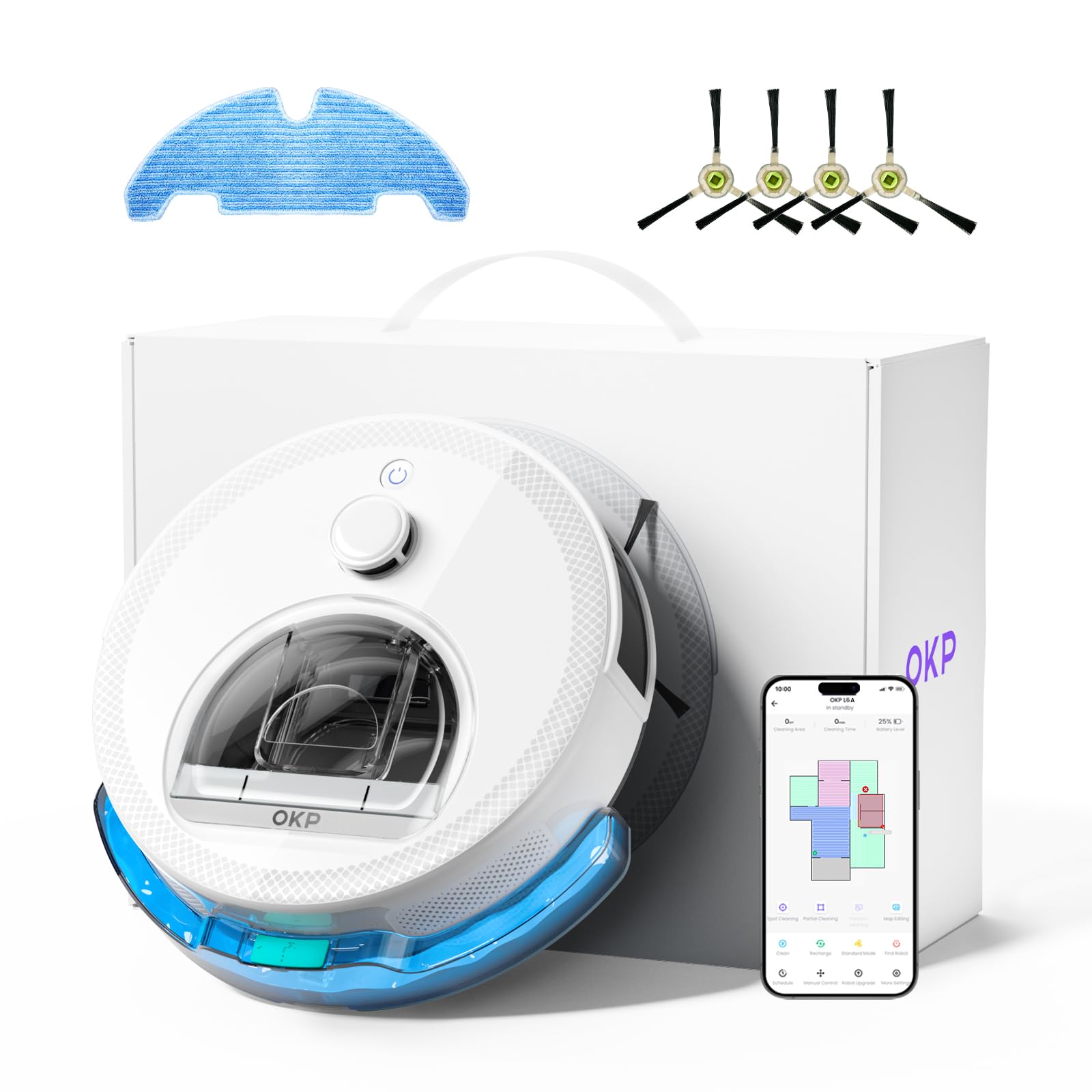 OKP Life ロボット掃除機 L6 Aqua [2-in-1 吸引水拭き両用お掃除ロボット/LiDARナビゲーション/9.5cm超小型/6000Pa 強力吸引/静音設計 遠隔操作 自動充電 落下