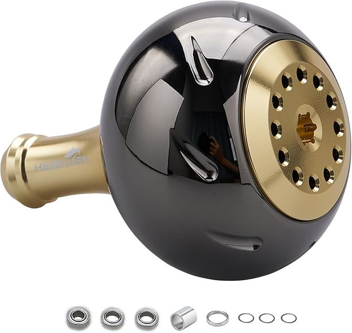 45mm パワー リール ハンドル ノブ 4色 シマノ Shimano Bタイプ ダイワ Daiwa Lサイズ 通用 Aurora Series 720( ブラック＆ゴールド)