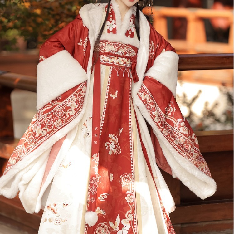 親友の冬の花と蝶の漢服小公主の冬の豪華な大きな袖シャツ胸丈のブロークンスカート暖かい冬の唐風漢服