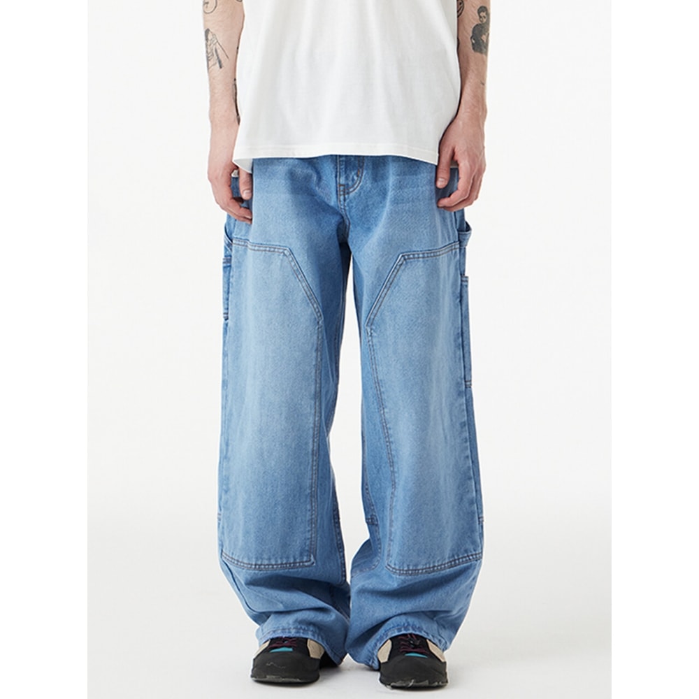 URBANAGE カーペンターウォッシュワイドデニムパンツライトブルー