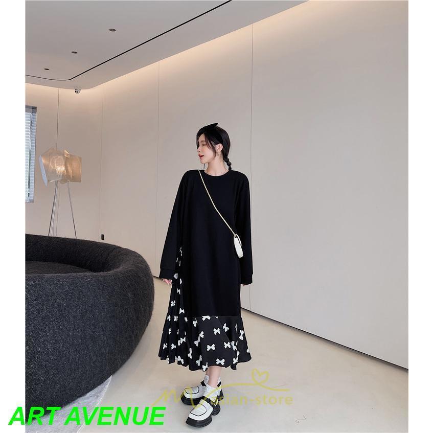 ドッキングワンピース 秋 レディース 長袖ワンピース ロングワンピース 切り替えワンピース フェイク レイヤード風 Aラインワンピース お呼ばれワンピース