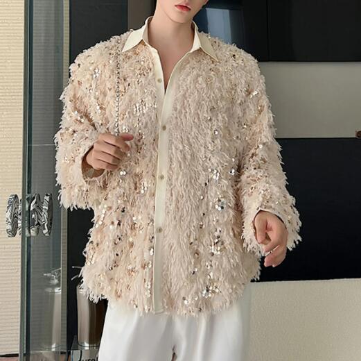 スパンコールシャツ演出服韓国ファッション メンズ シャツ トップス 長袖 C211 2COLOR
